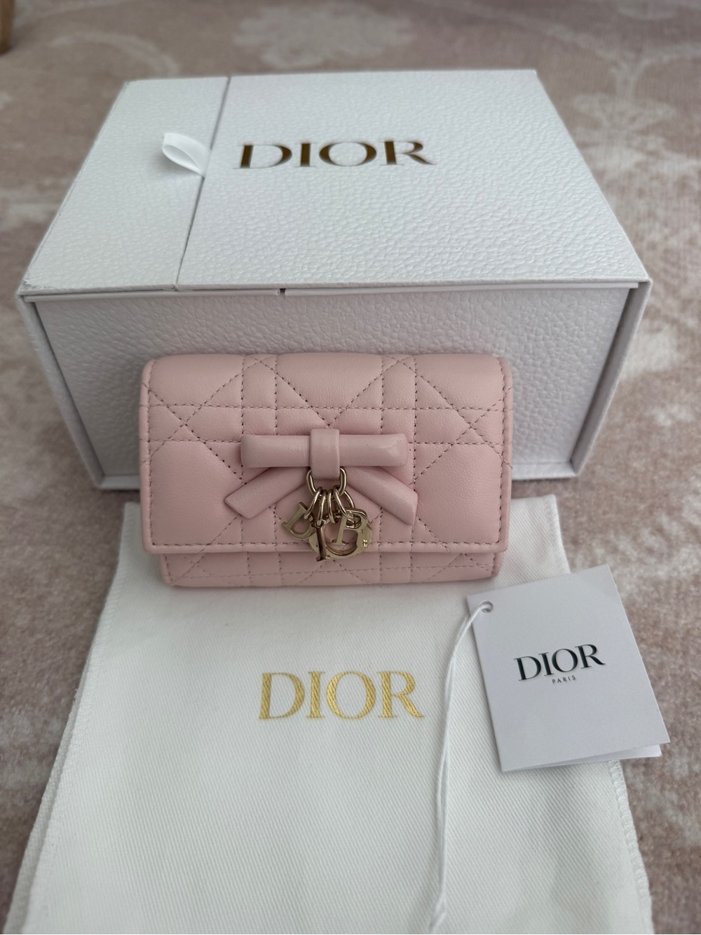 Lady Dior Glycine Bow Wallet Soupir Pink Cannage Lambskin
